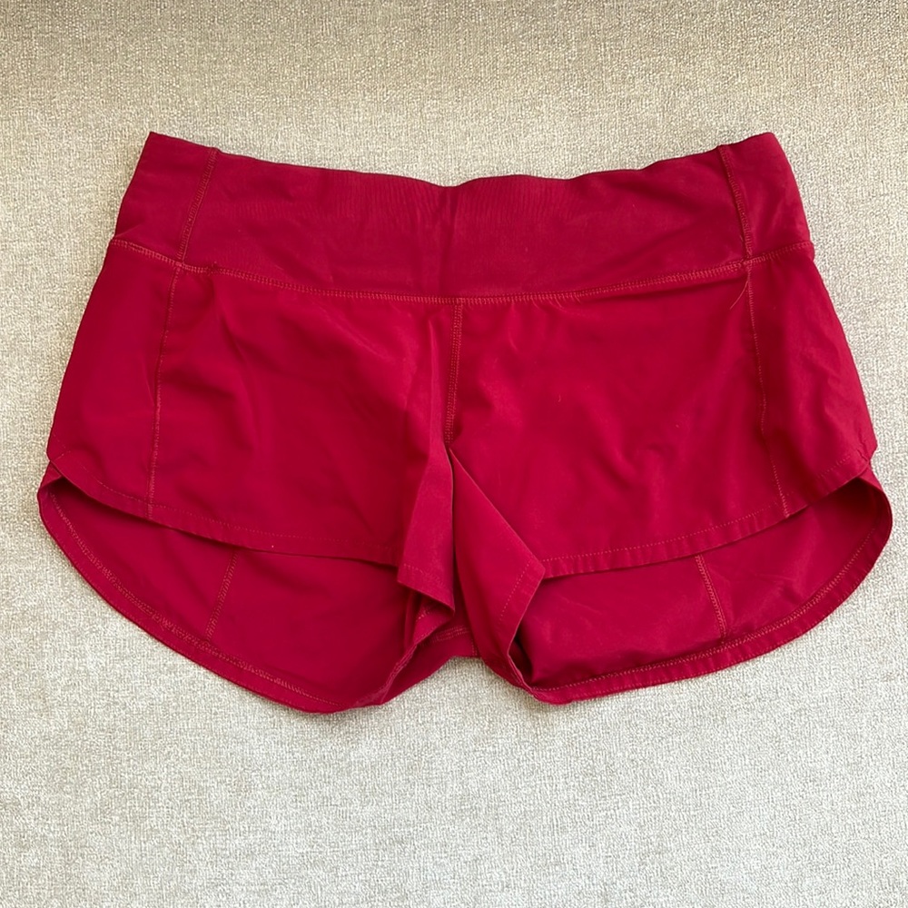 Cherry red Lululemon speed up lined short 2.5